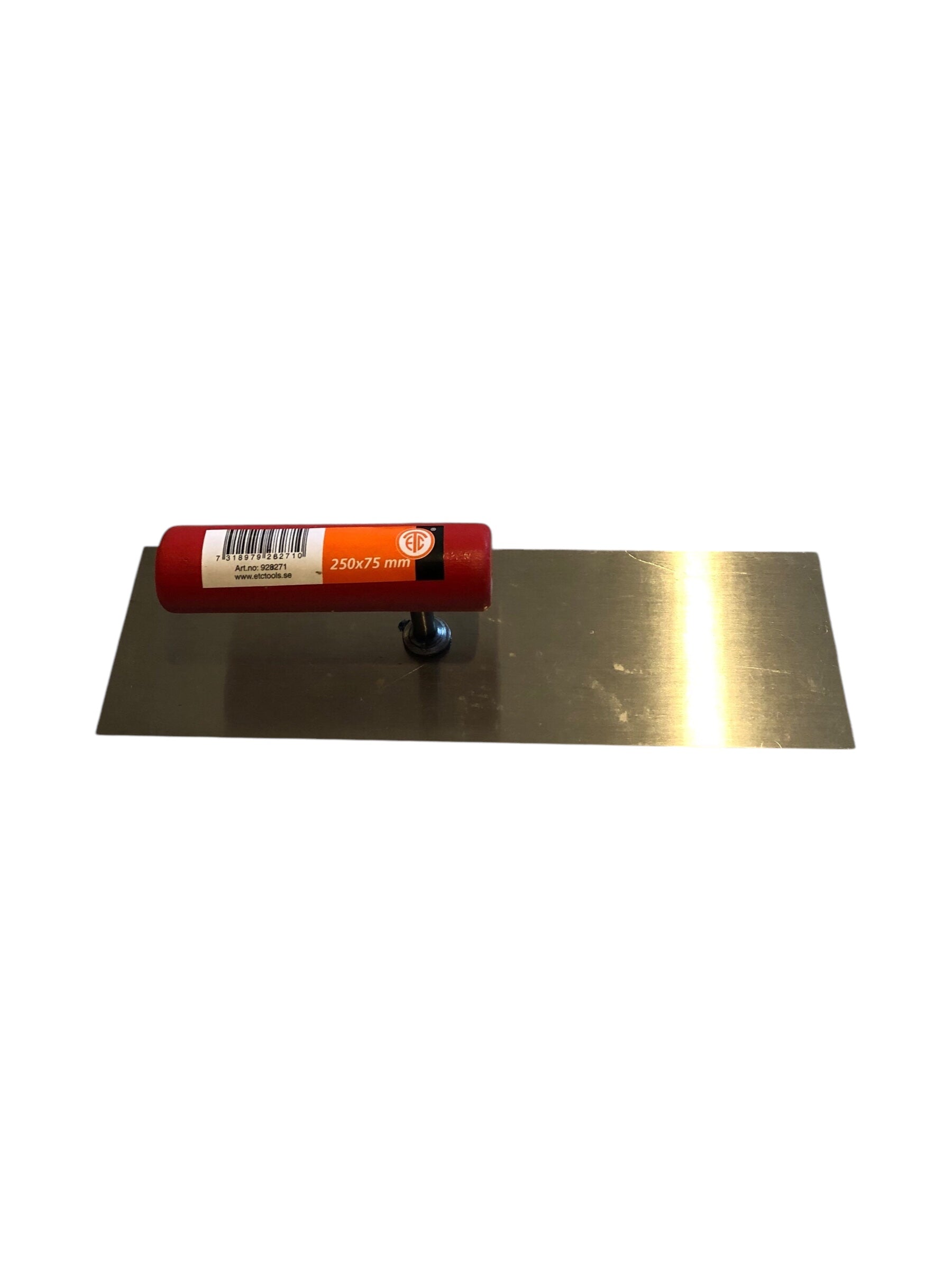 Murslev med trägrepp.

Märke: ETC tools
Längd: 250 mm
Bredd: 75 mm
Höjd:ca 63 mm
Färg: Grå/Röd
Material: Trä/stål